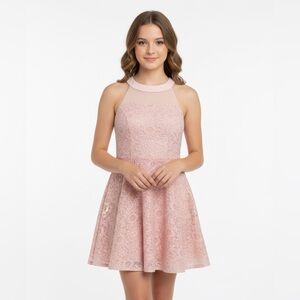 Chic Blush Pink Tween Teen Girls Lace Mini Dress 16 NWT